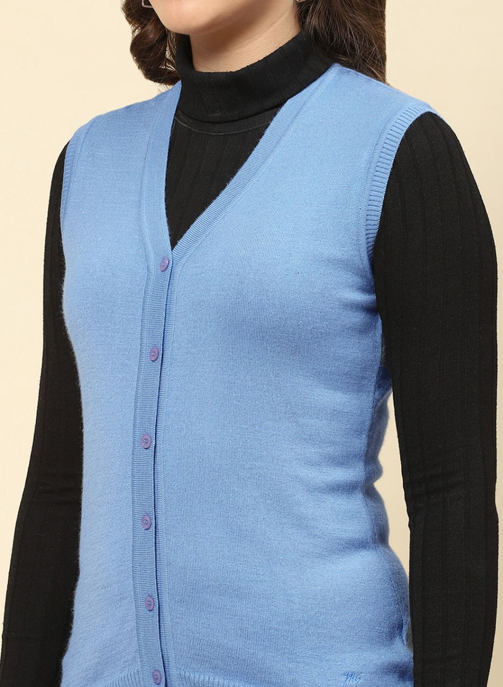 Women Sky Blue Solid Modal Nylone Cardigan - Image 6