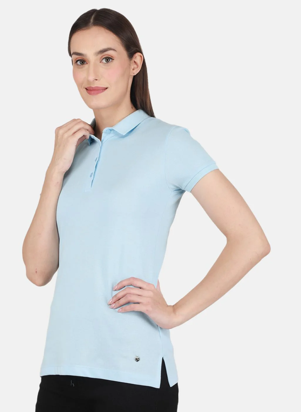 Women Sky Blue Solid T-Shirt - Image 2