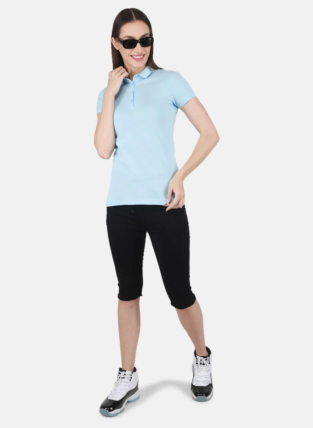 Women Sky Blue Solid T-Shirt - Image 4