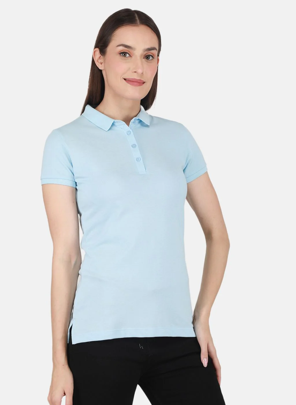 Women Sky Blue Solid T-Shirt - Image 6