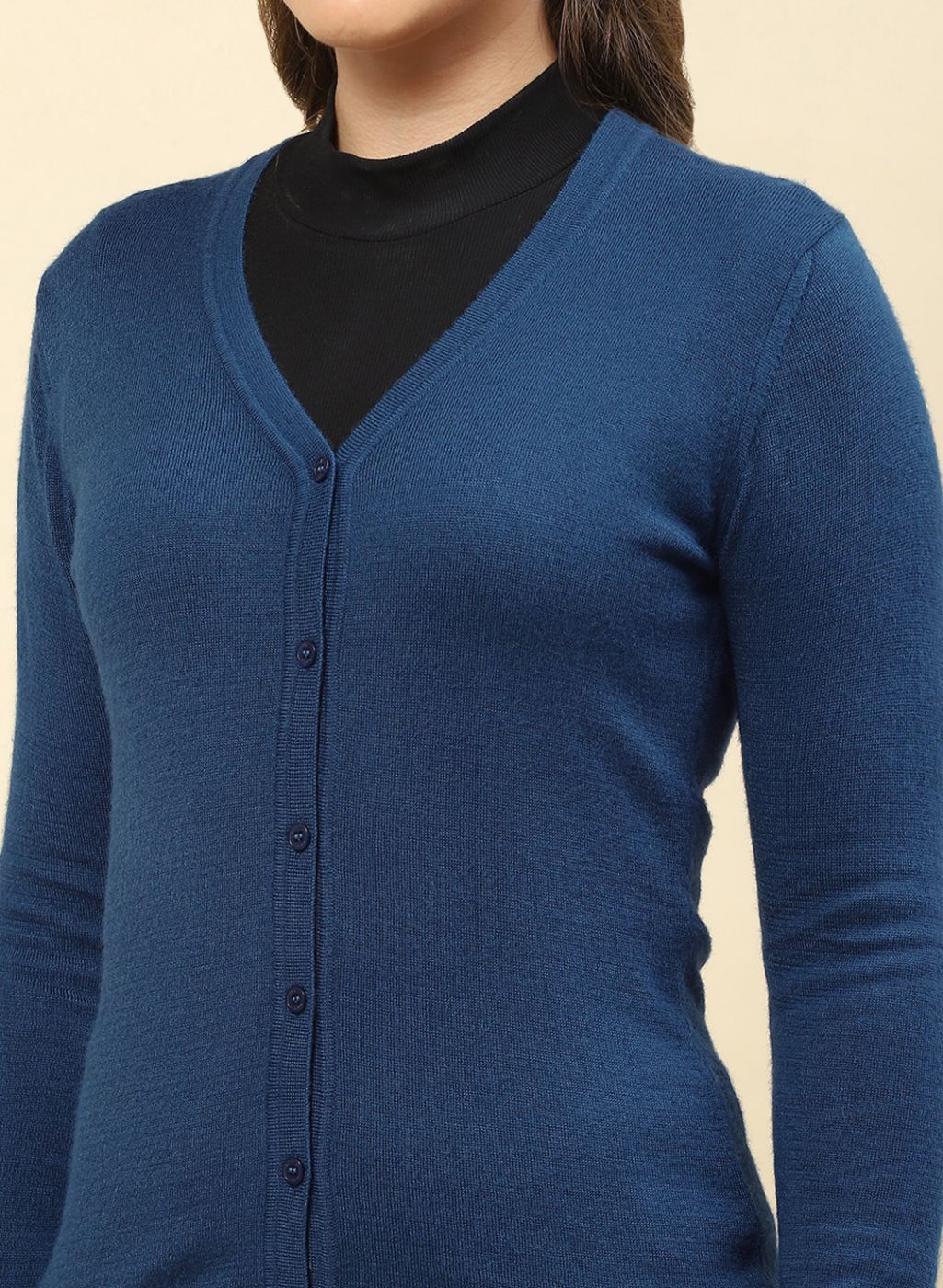 Women Teal Blue Solid Modal Nylone Cardigan - Image 6