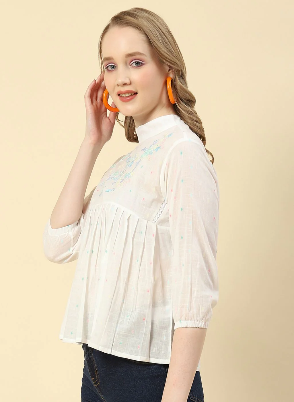 Women White Embroidered Top - Image 2