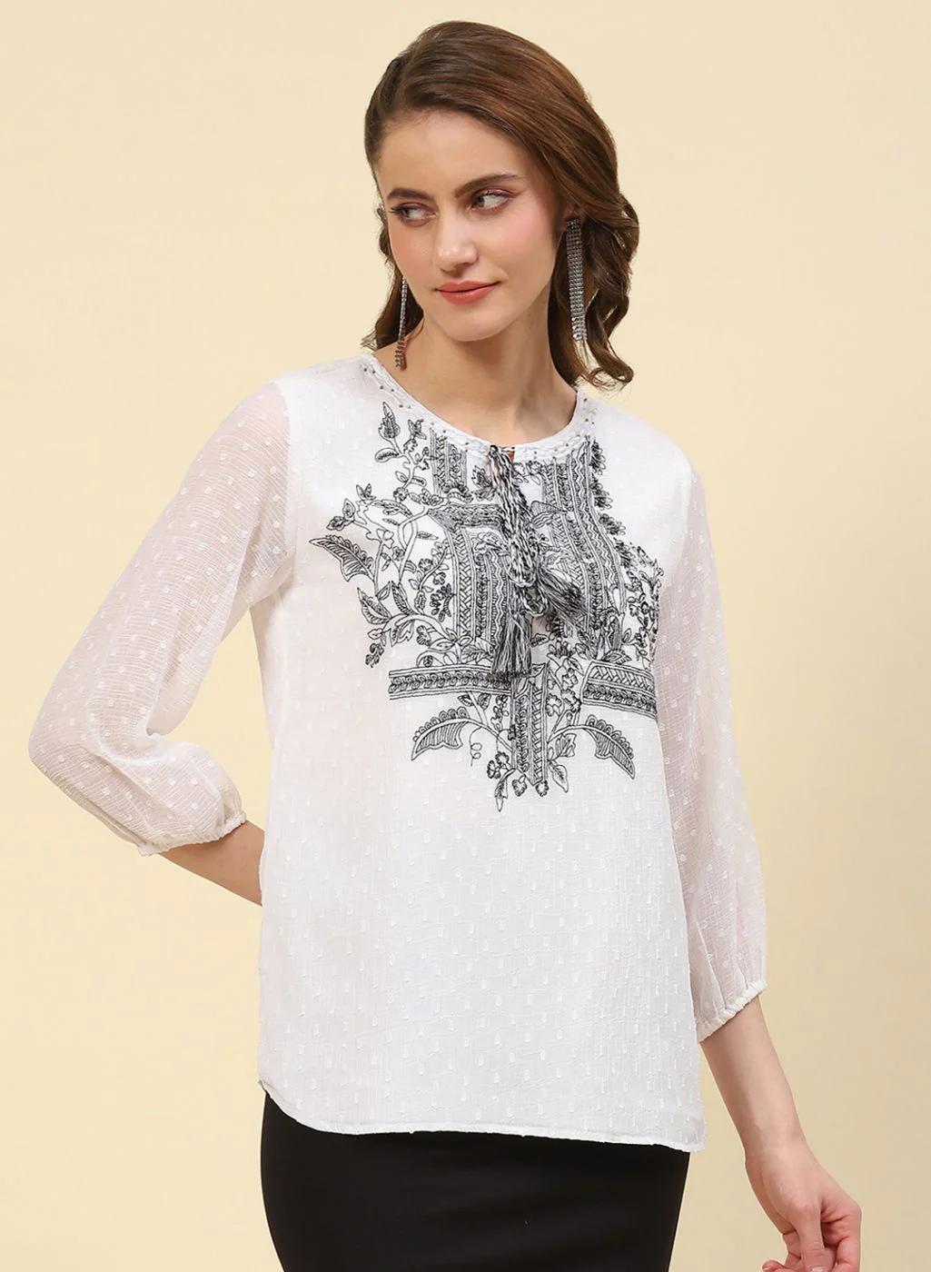 Women White Embroidered Top