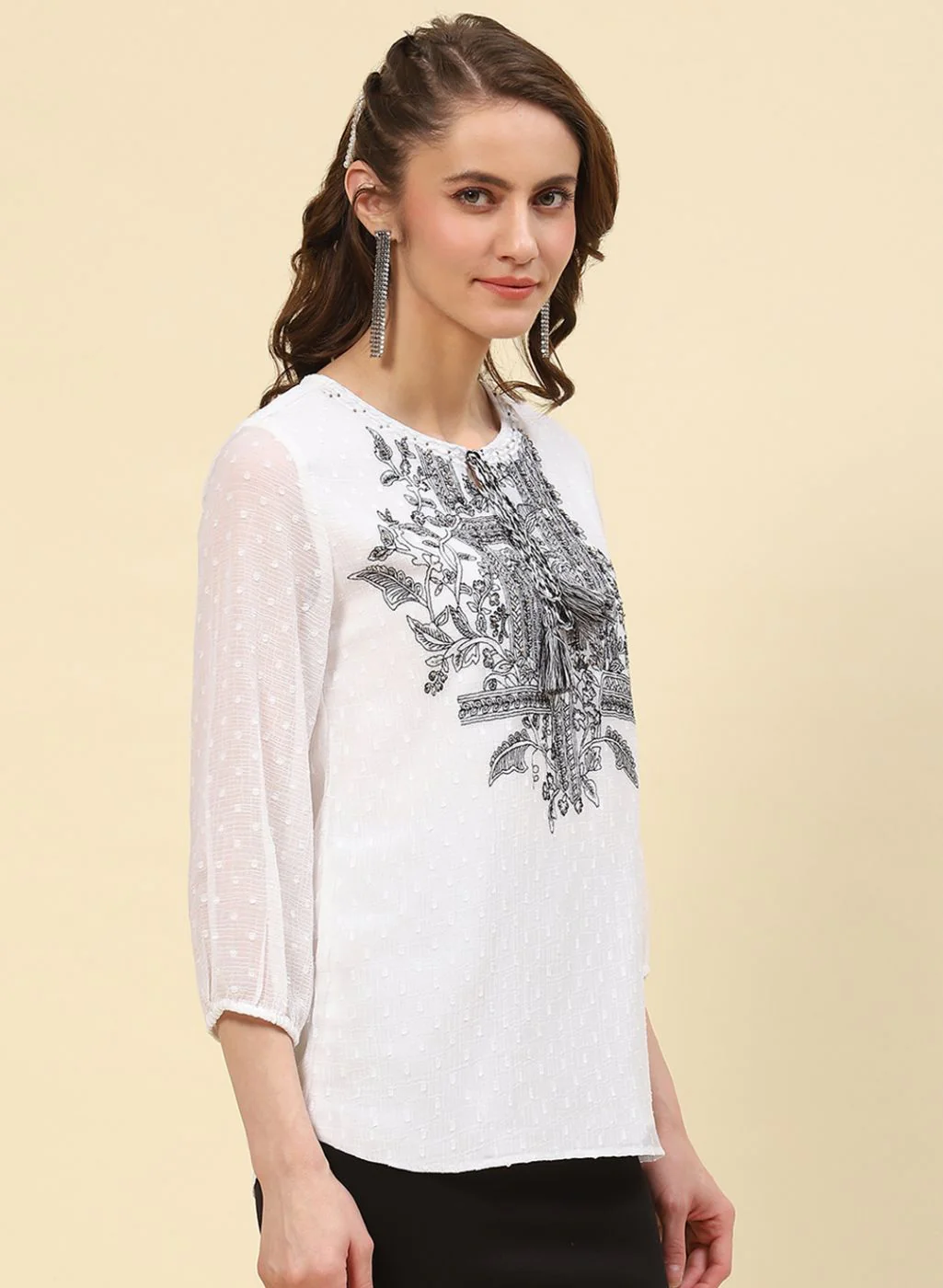 Women White Embroidered Top - Image 3
