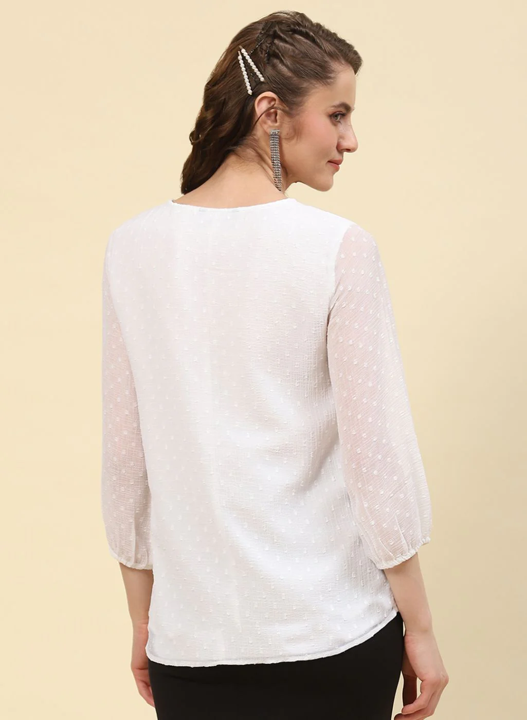 Women White Embroidered Top - Image 4