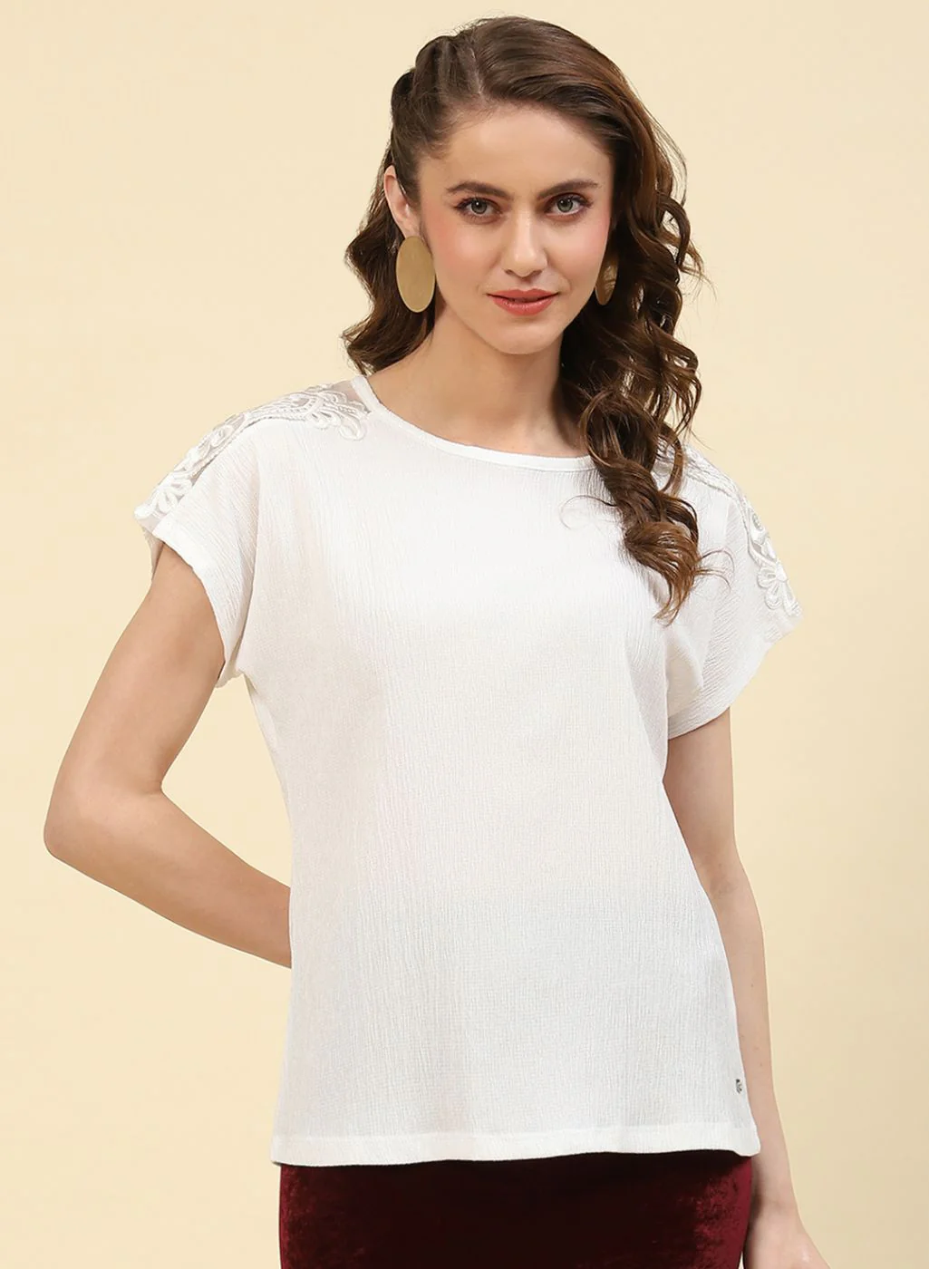 Women White Solid Top - Image 2