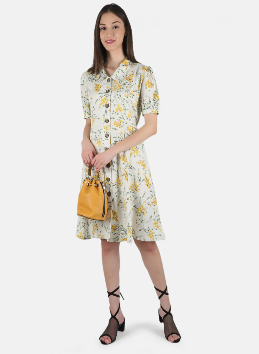 Women Yellow Printed Dress - Image 4