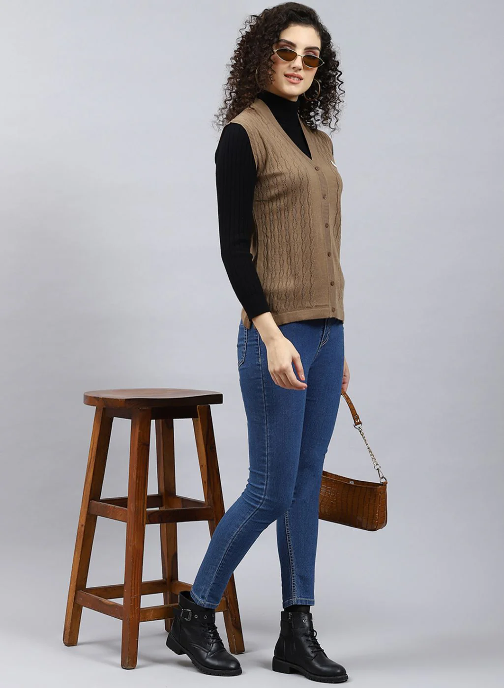 Women Yellow Self Design Wool blend Cardigan
