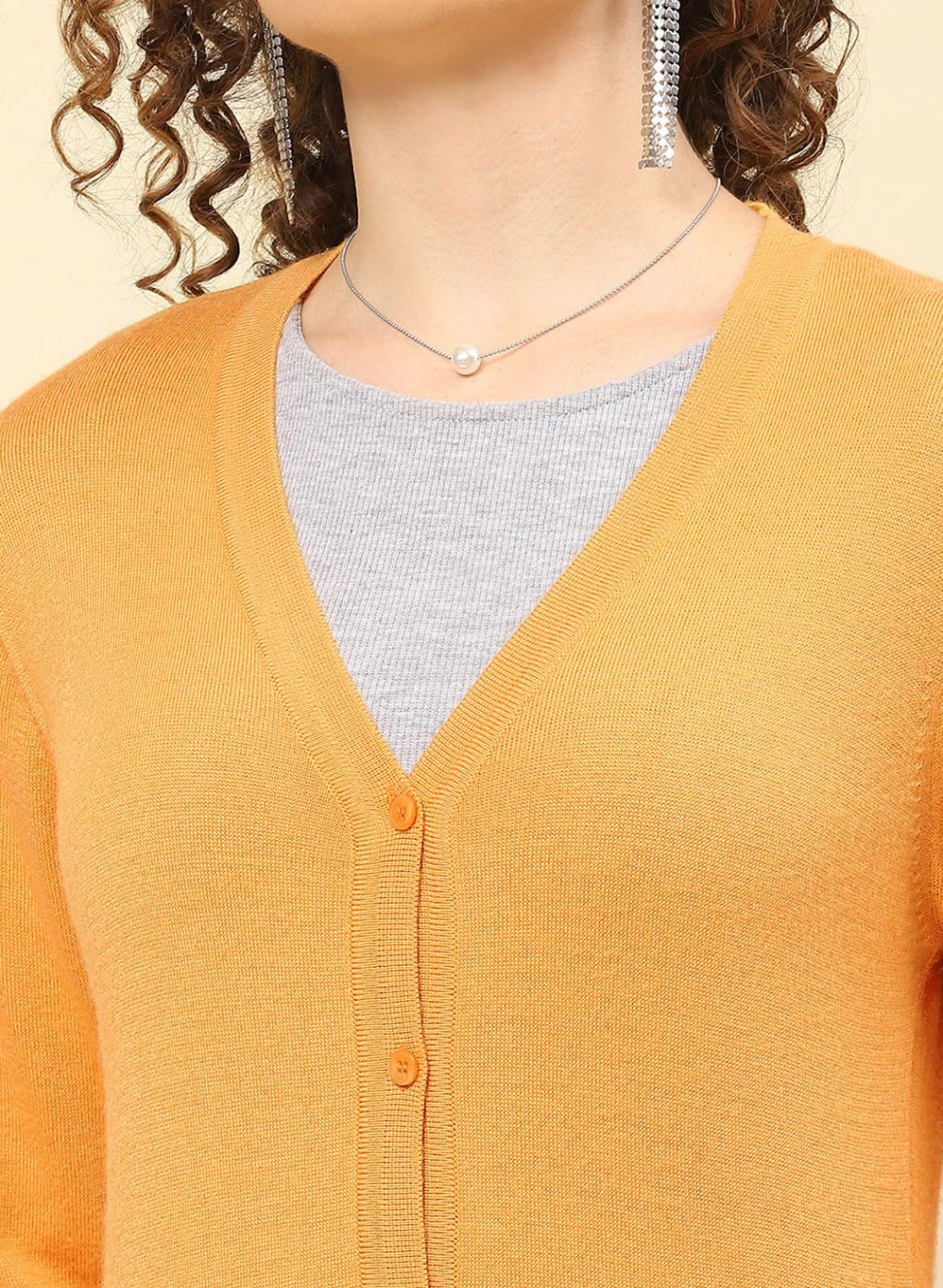Women Yellow Solid Modal Nylone Cardigan - Image 6