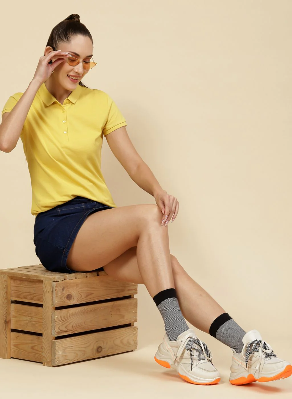 Women Yellow Solid T-Shirt - Image 2