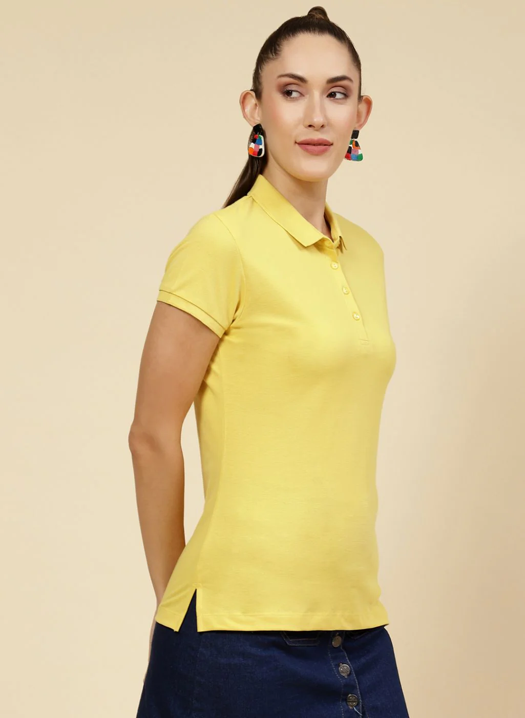 Women Yellow Solid T-Shirt - Image 4