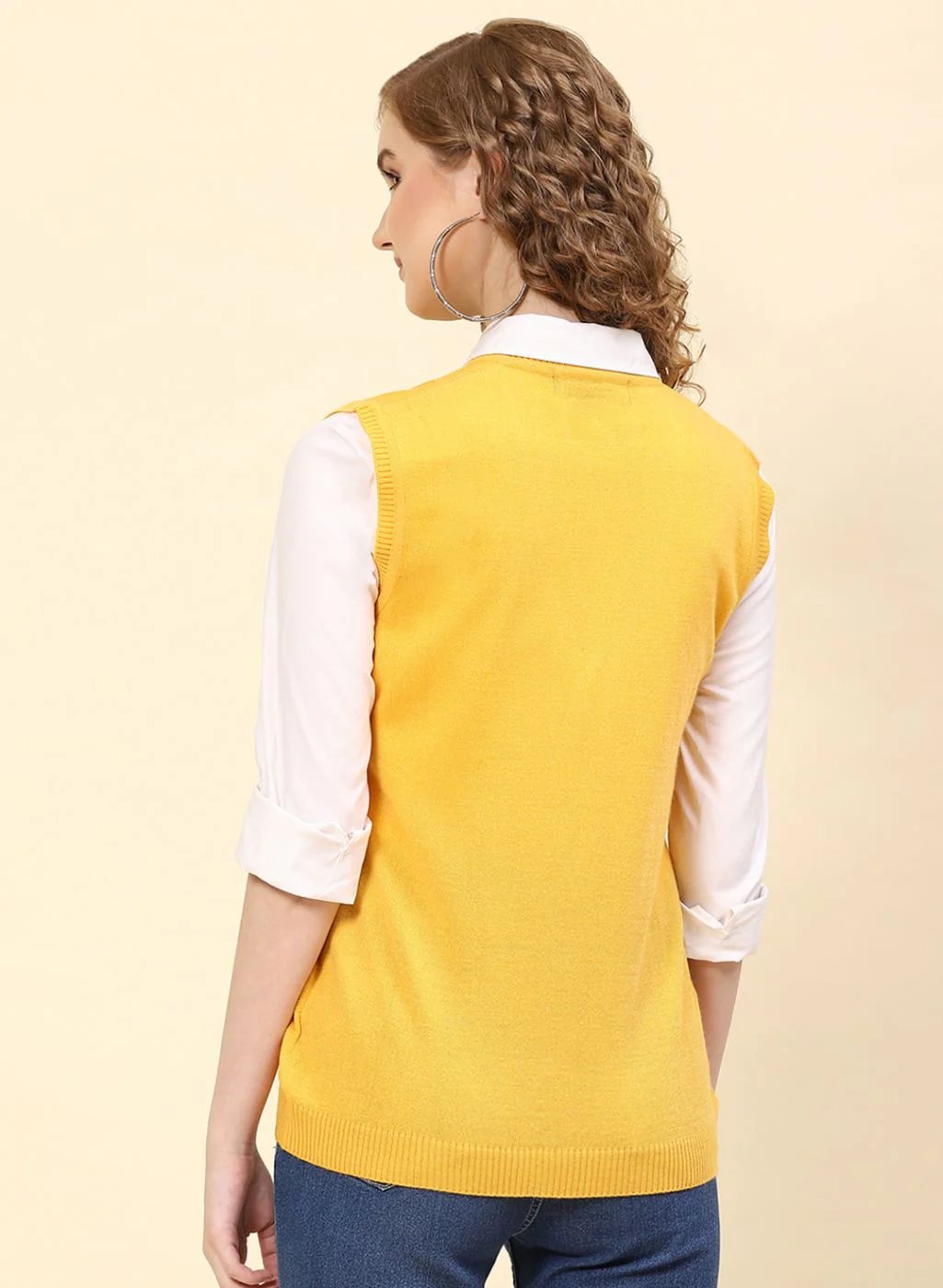 Women Yellow Solid Wool blend Cardigan - Image 5