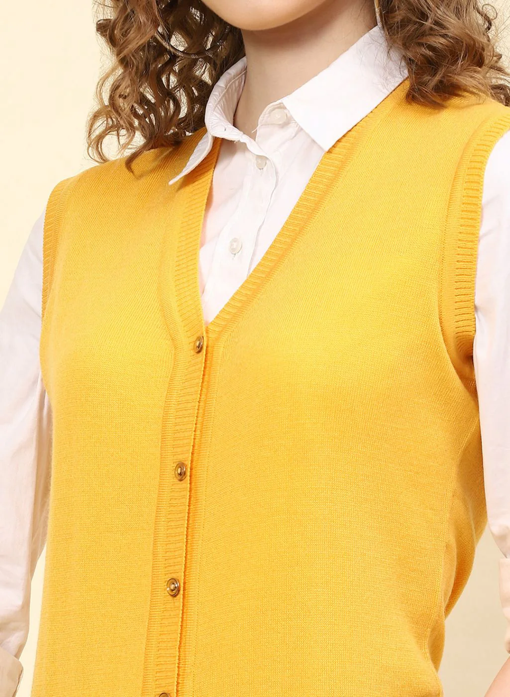 Women Yellow Solid Wool blend Cardigan - Image 6