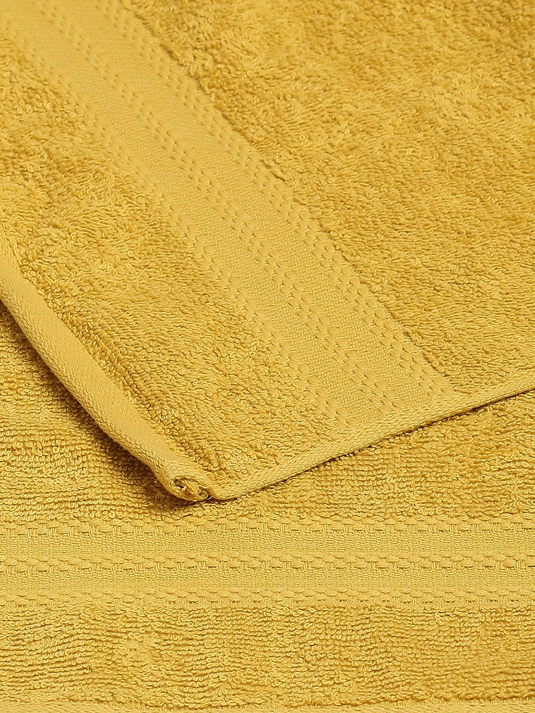 Mustard Cotton Solid 380 GSM 2 Bath Towel & 2 Hand Towel - Image 4