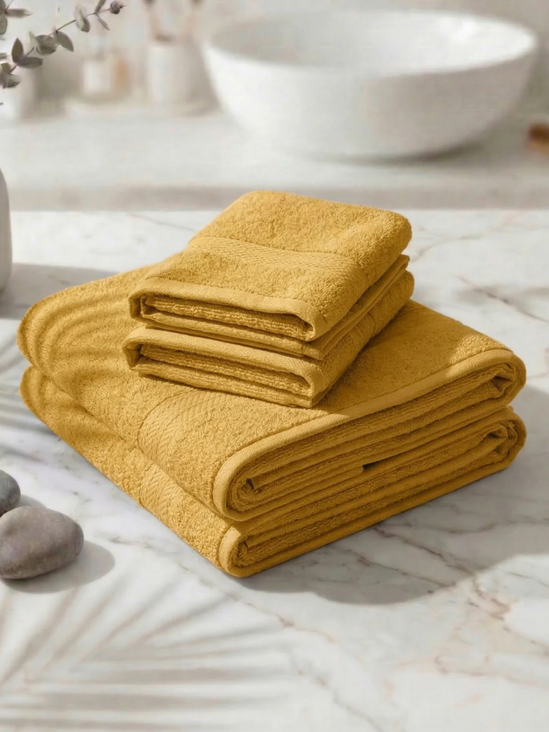 Mustard Yellow 100% Cotton Solid 380 GSM Bath Towel Jazz 4 Pc Set Gifting Box Pack - Image 2