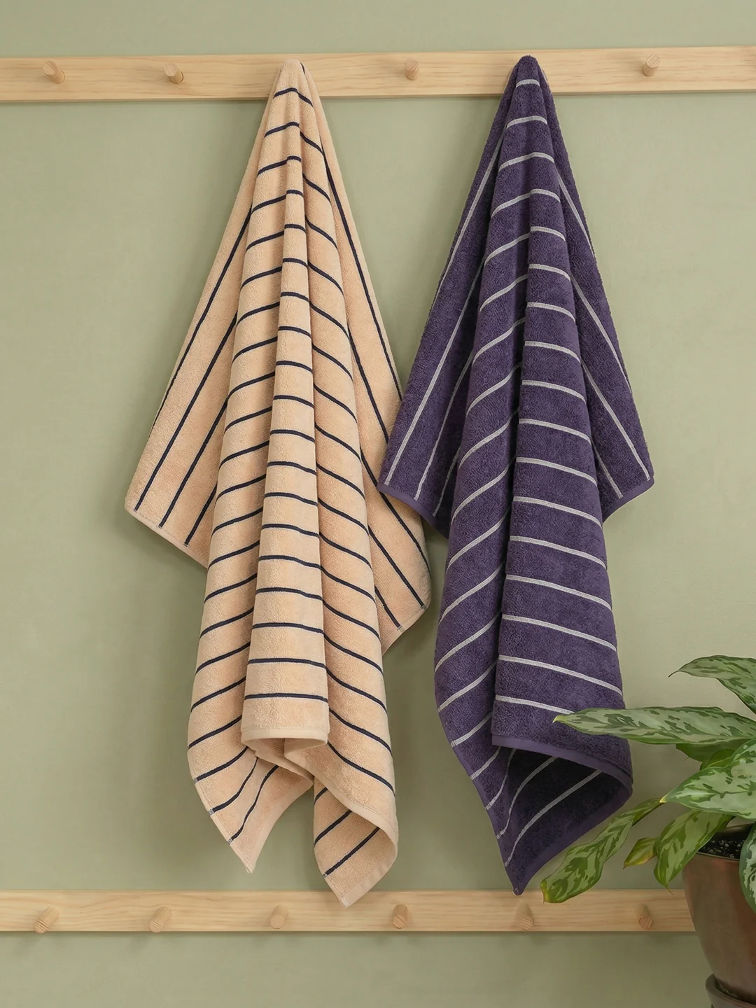 Navy Blue & Light Beige 100% Cotton Solid 480 GSM Bath Towel King & Queen 2 Pc Set Gifting Box Pack