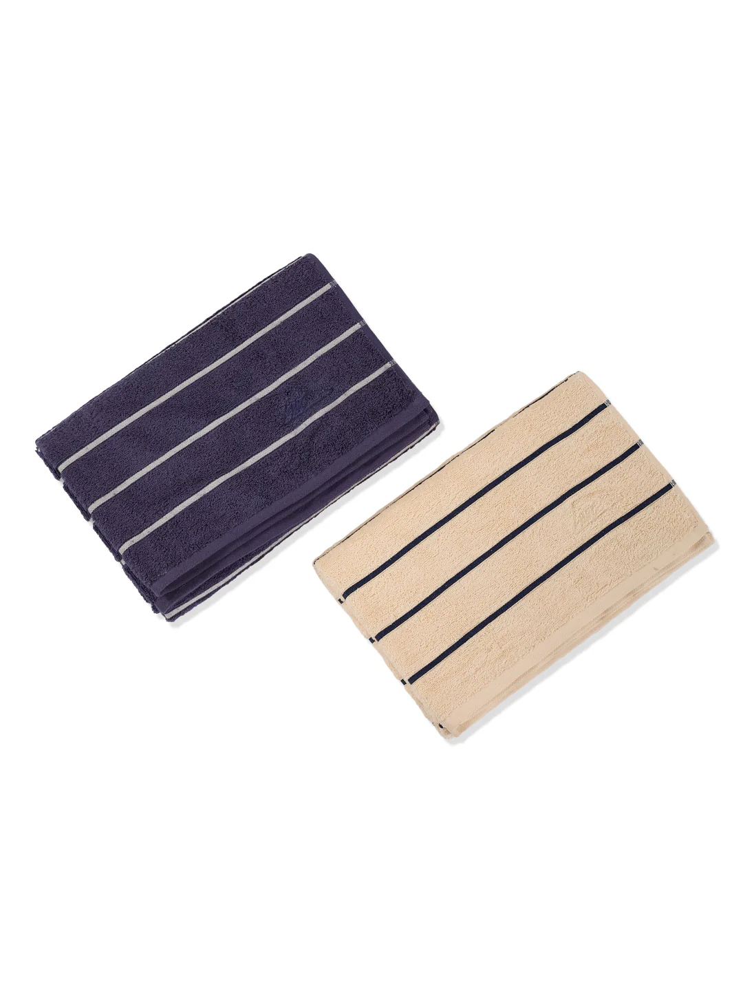 Navy Blue & Light Beige 100% Cotton Solid 480 GSM Bath Towel King & Queen 2 Pc Set Gifting Box Pack - Image 5
