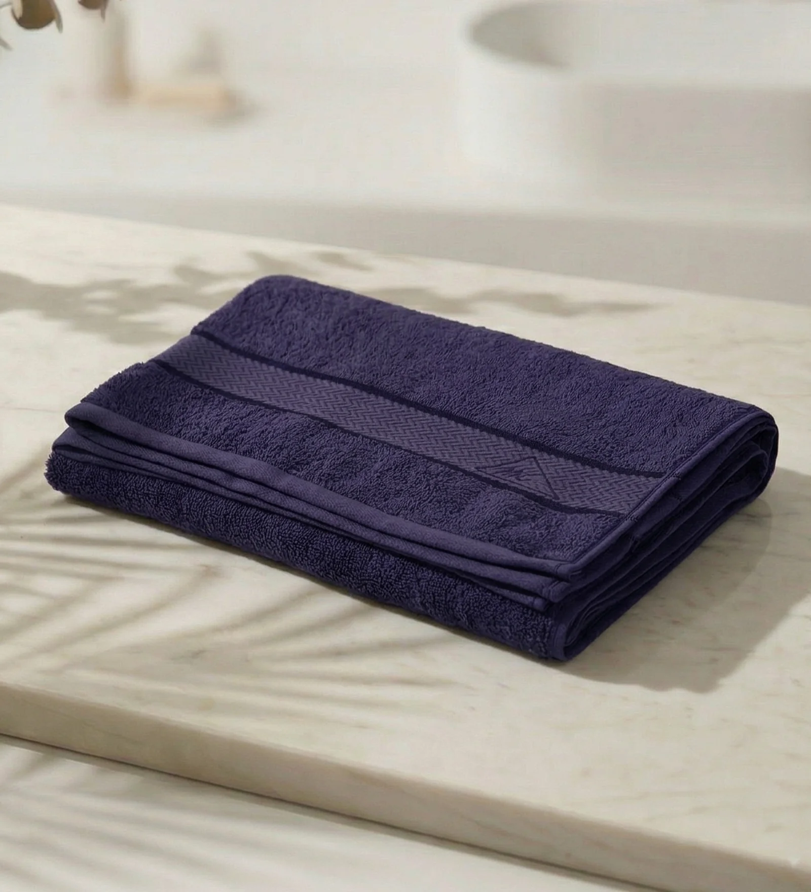 Navy Blue Pure Cotton Solid 450 GSM Bath Towel 1 Piece (Oasis Collection) - Image 2