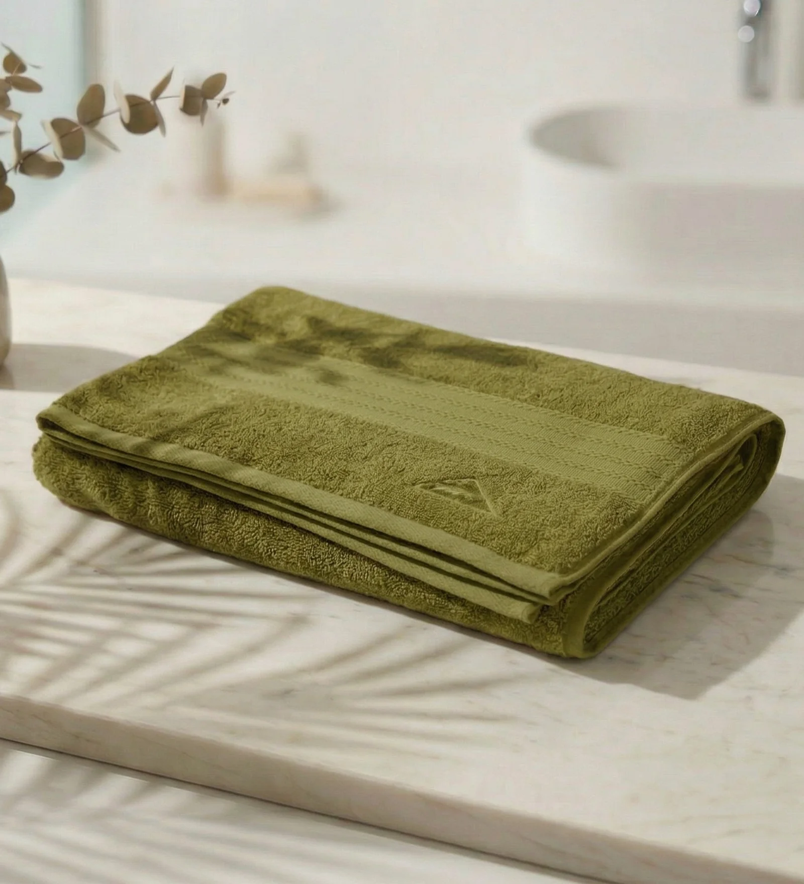 Olive Pure Cotton Solid 380 GSM Bath Towel 1 Piece (Jazz Collection) - Image 2