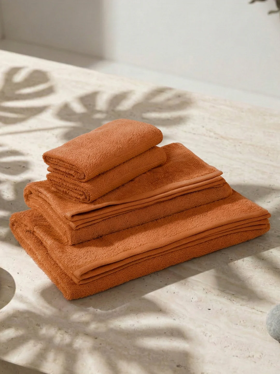 Orange 100% Cotton Solid 380 GSM Bath Towel Jazz 4 Pc Set Gifting Box Pack - Image 2