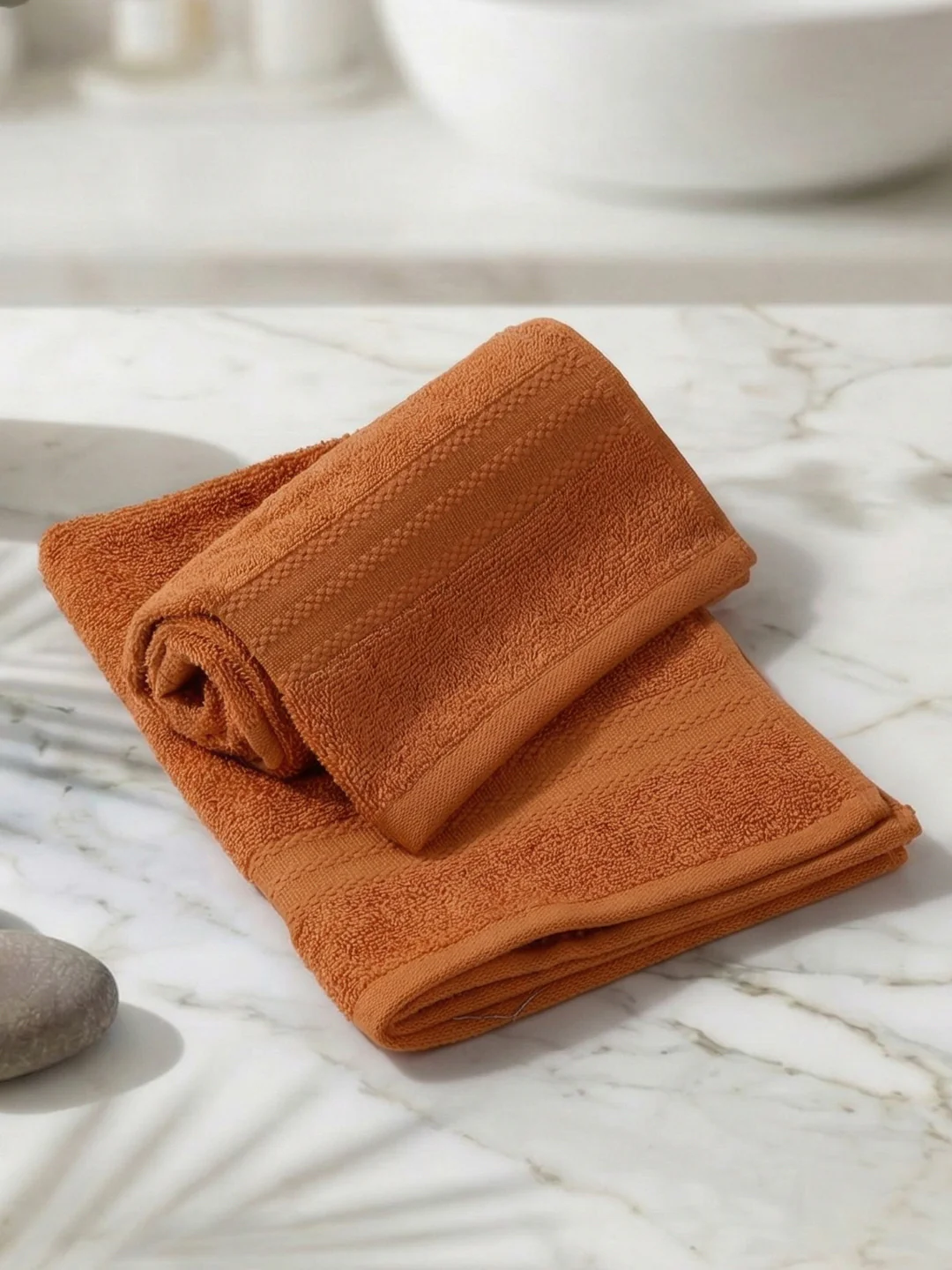 Orange Pure Cotton Solid 380 GSM Hand Towel 2 Pc Set (Jazz Collection) - Image 2