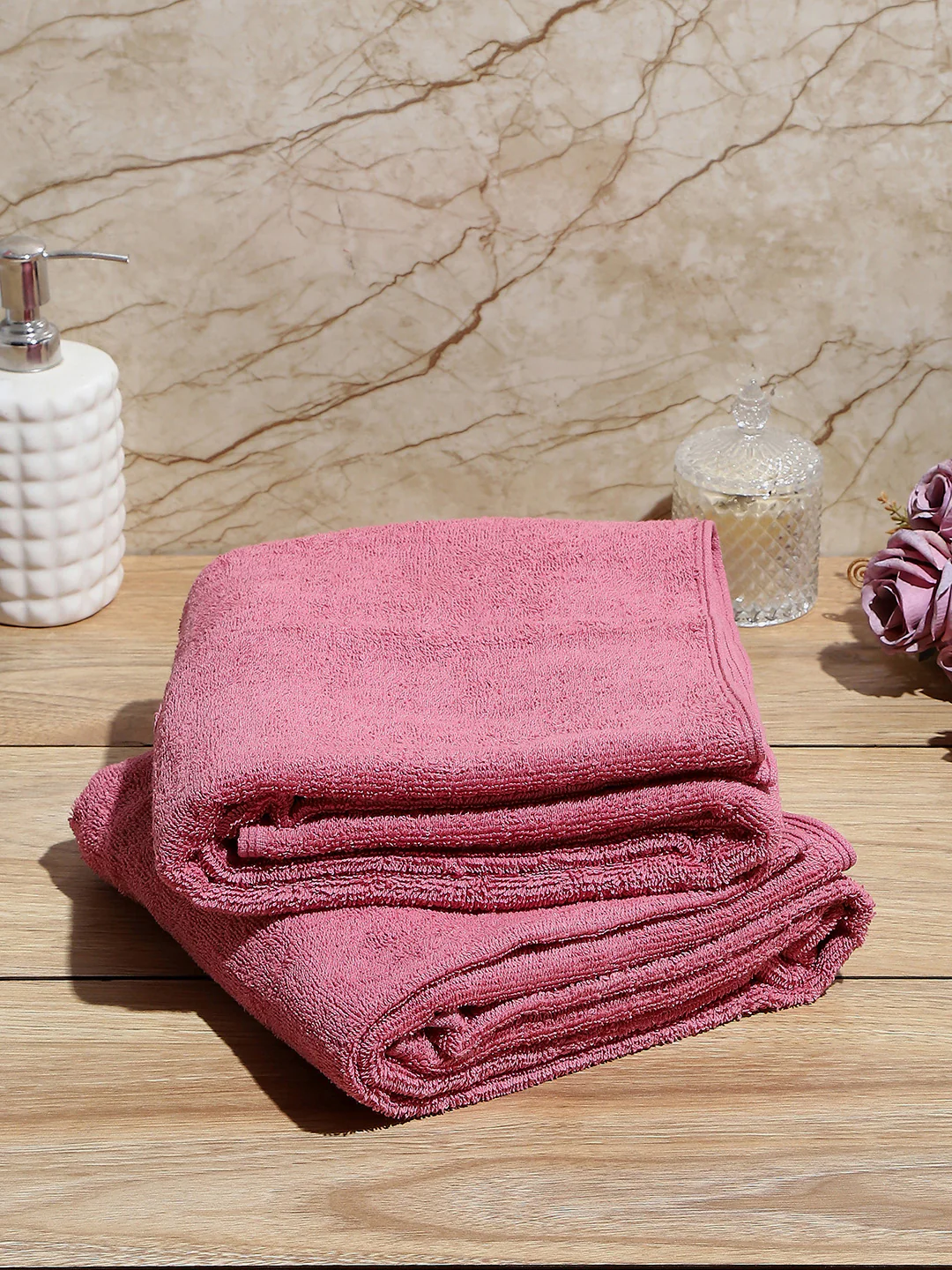 Peach Cotton Solid 380 GSM Bath Towel 2Pc Set (Albella) - Image 5