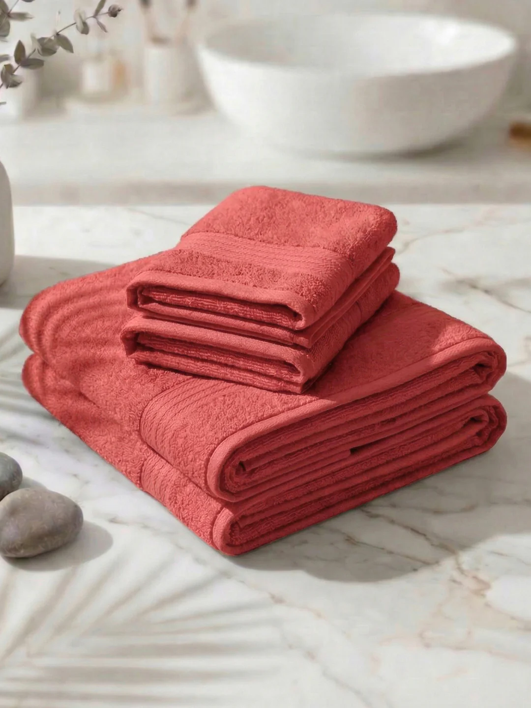 Peach Pink 100% Cotton Solid 380 GSM Bath Towel Jazz 4 Pc Set Gifting Box Pack - Image 2