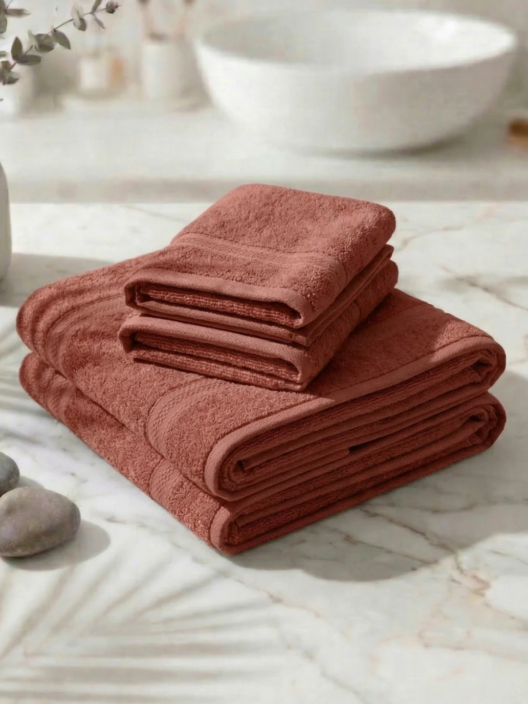 Peach Pink 100% Cotton Solid 380 GSM Bath Towel Jazz 4 Pc Set Gifting Box Pack - Image 2