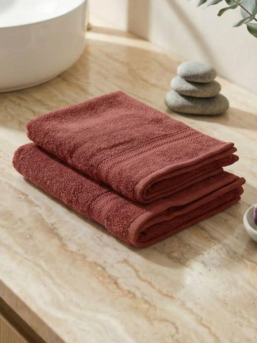 Peach Pure Cotton Solid 380 GSM Hand Towel 2 Pc Set (Jazz Collection) - Image 2