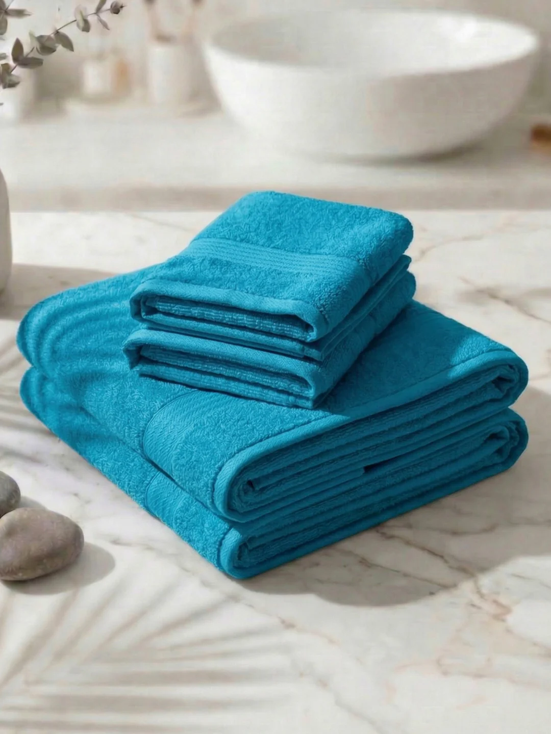 Peacock Blue 100% Cotton Solid 380 GSM Bath Towel Jazz 4 Pc Set Gifting Box Pack - Image 2