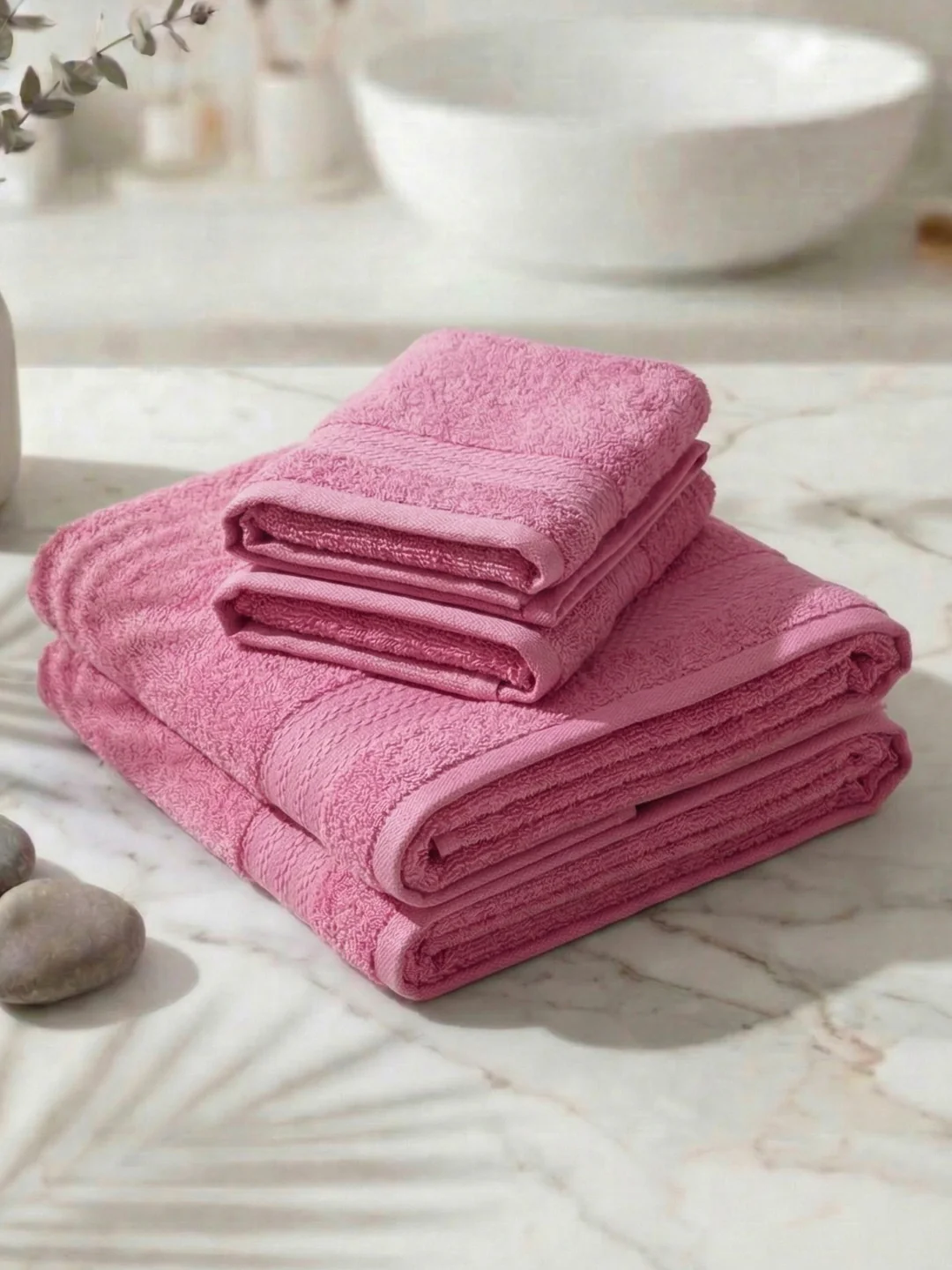 Pink 100% Cotton Solid 380 GSM Bath Towel Jazz 4 Pc Set Gifting Box Pack - Image 2