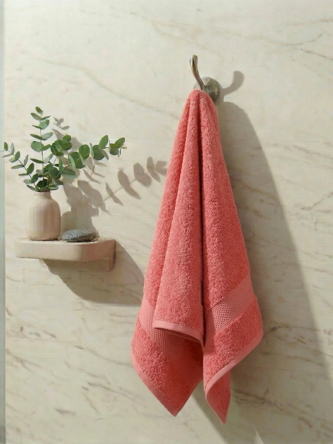 Pink 100% Cotton Solid 380 GSM Bath Towel Super Charm 3 Pc Set Gifting Box Pack
