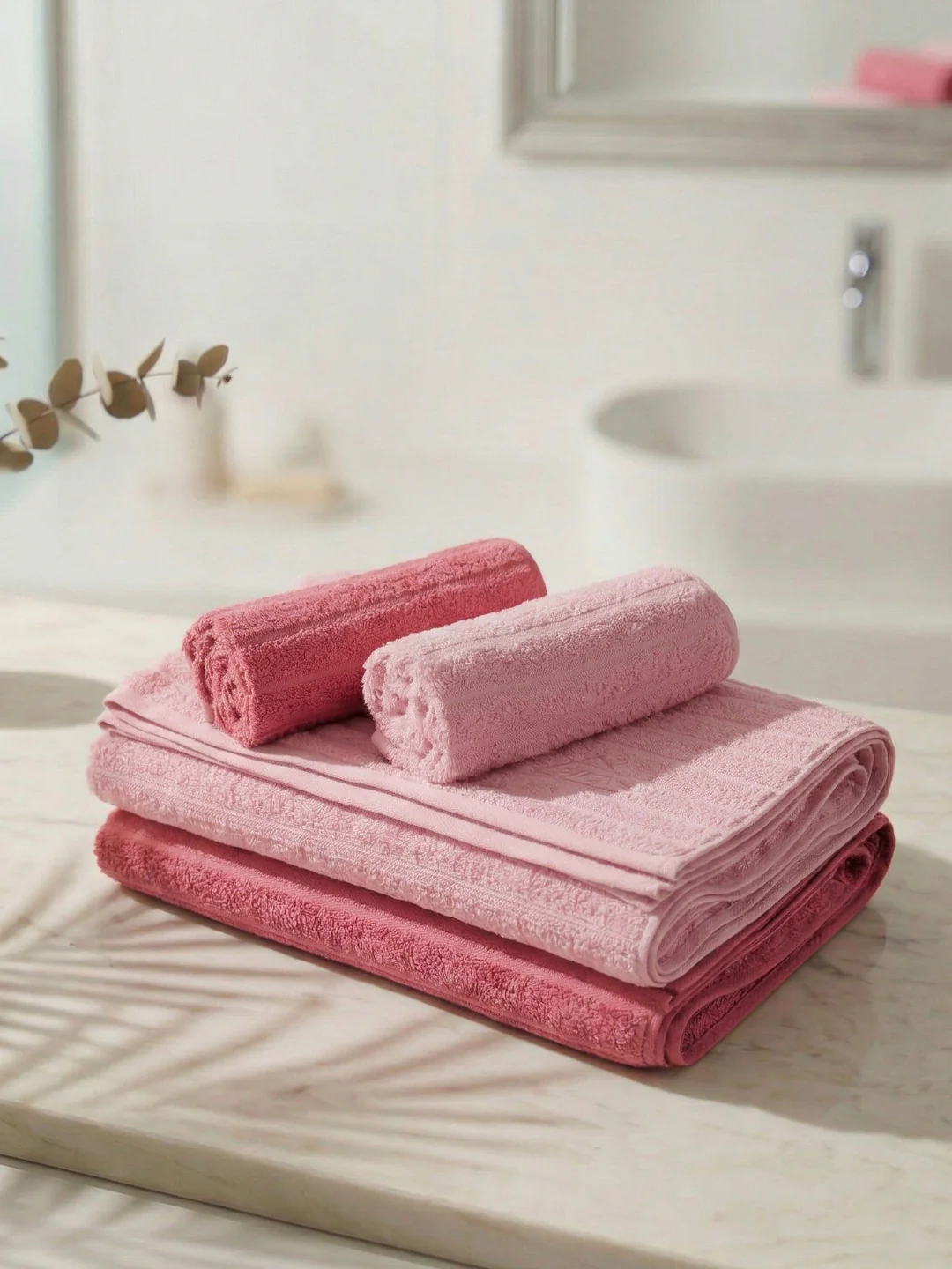 Pink & Peach 100% Cotton Solid 500 GSM Bath Towel Sensations 4 Pc Set Gifting Box Pack - Image 3