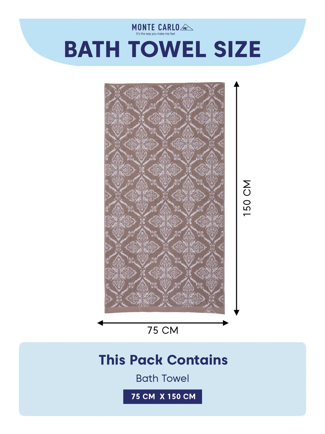 Premium Beige 100% Cotton Self Design 525 GSM Bath Towel Santorini 1 Pc Pvc Pack - Image 8