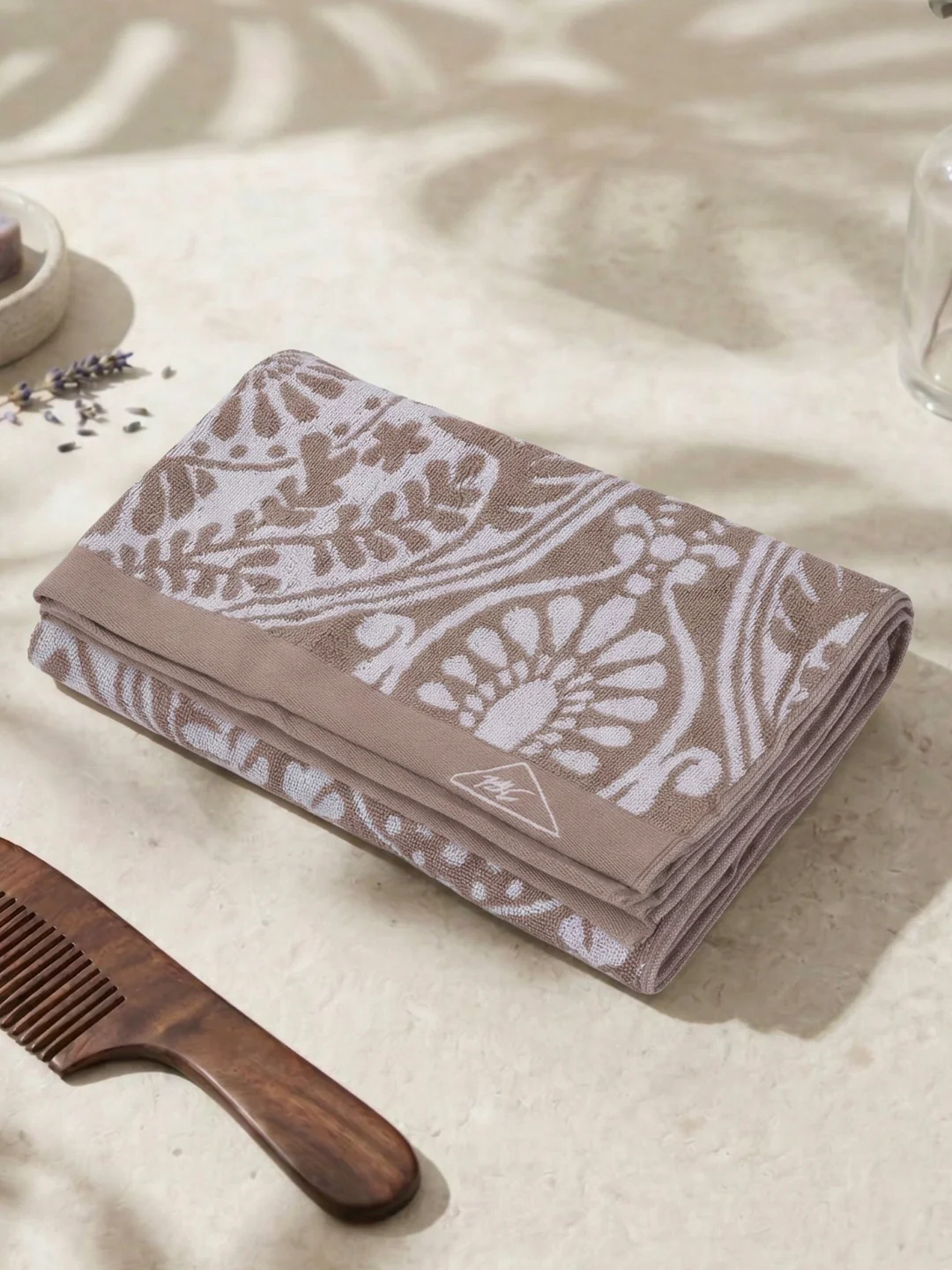 Premium Beige 100% Cotton Self Design 525 GSM Bath Towel Santorini 1 Pc Pvc Pack - Image 2