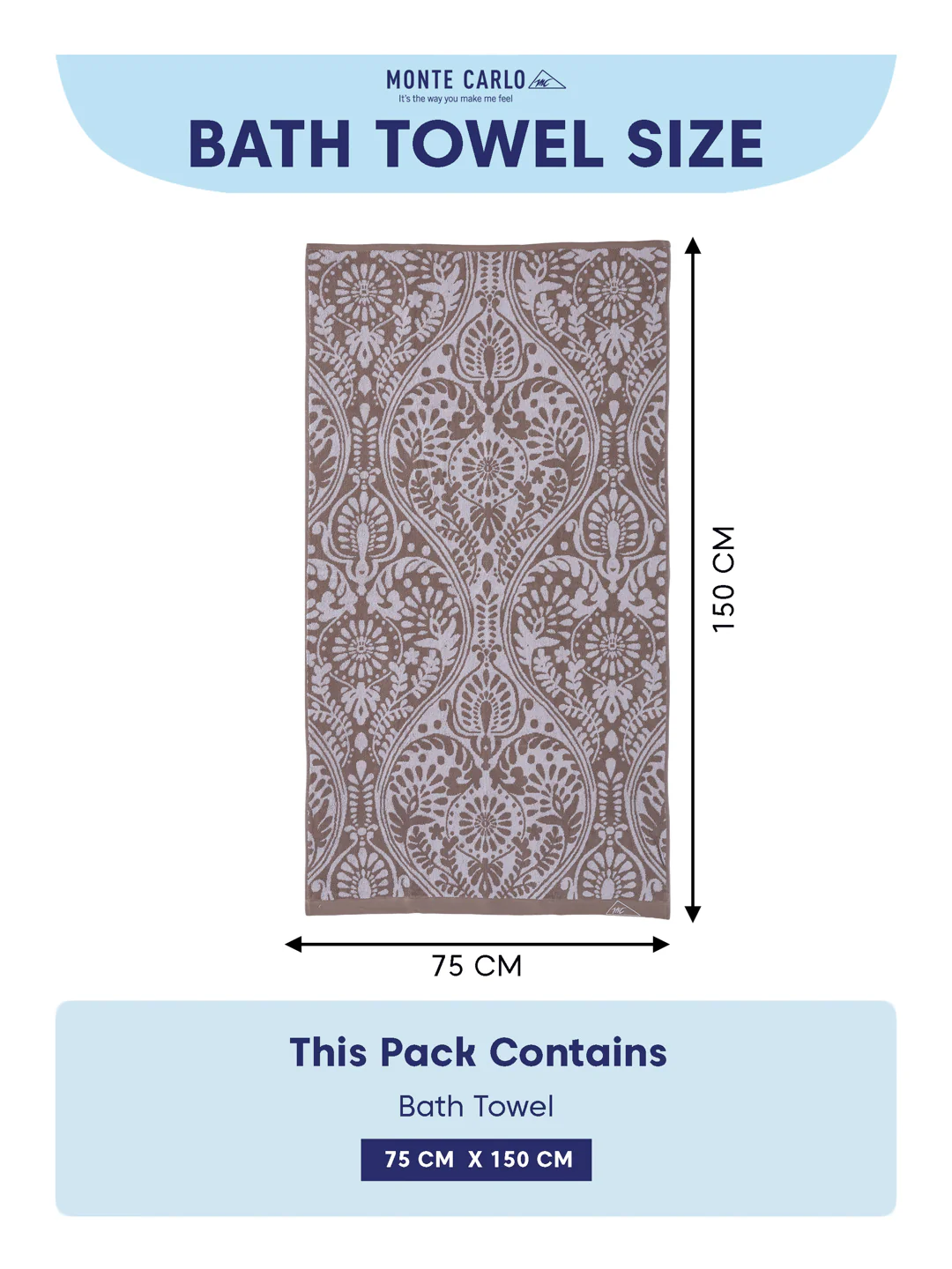 Premium Beige 100% Cotton Self Design 525 GSM Bath Towel Santorini 1 Pc Pvc Pack - Image 8