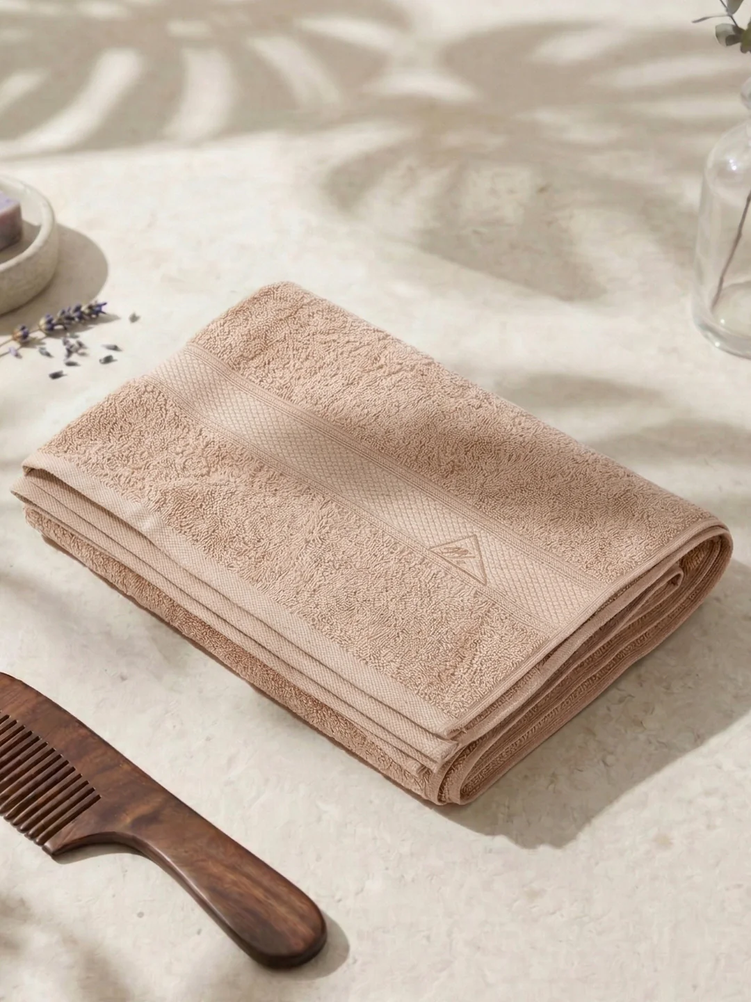 Premium Beige 100% Cotton Solid 525 GSM Bath Towel Iris 1 Pc Pvc Pack - Image 2
