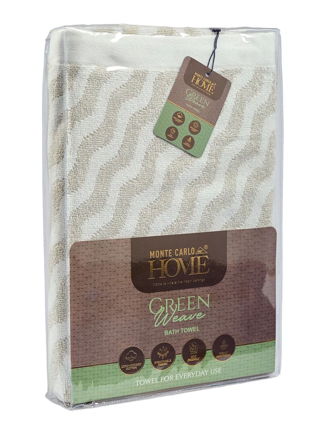 Premium Beige & White Pure Cotton Self Design 500 GSM Bath Towel 1 Piece (Green Weave Collection) - Image 9