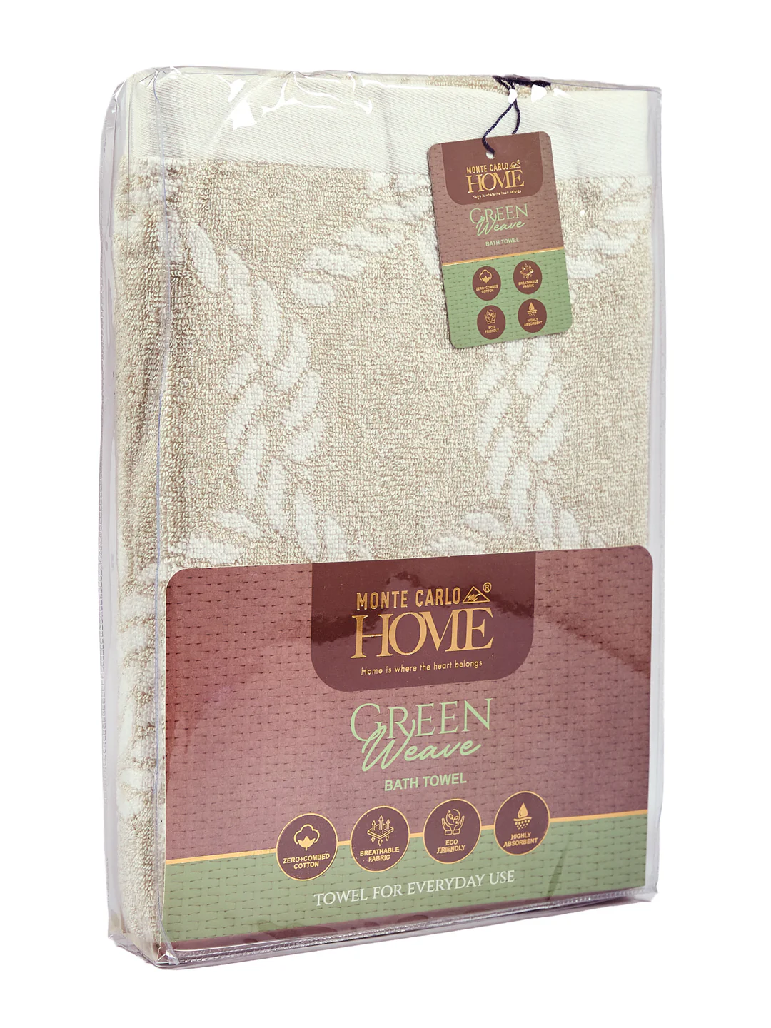 Premium Beige & White Pure Cotton Self Design 500 GSM Bath Towel 1 Piece (Green Weave Collection) - Image 9