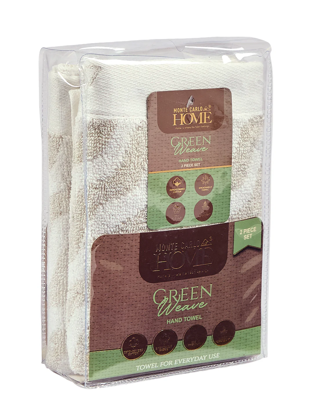 Premium Beige & White Pure Cotton Self Design 500 GSM Hand Towel 2 Pc Set (Green Weave Collection) - Image 11