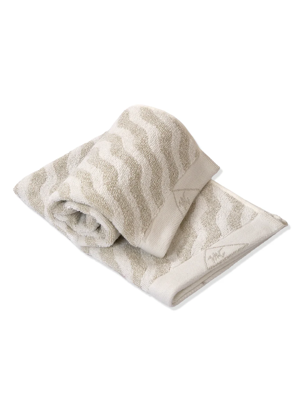 Premium Beige & White Pure Cotton Self Design 500 GSM Hand Towel 2 Pc Set (Green Weave Collection) - Image 4