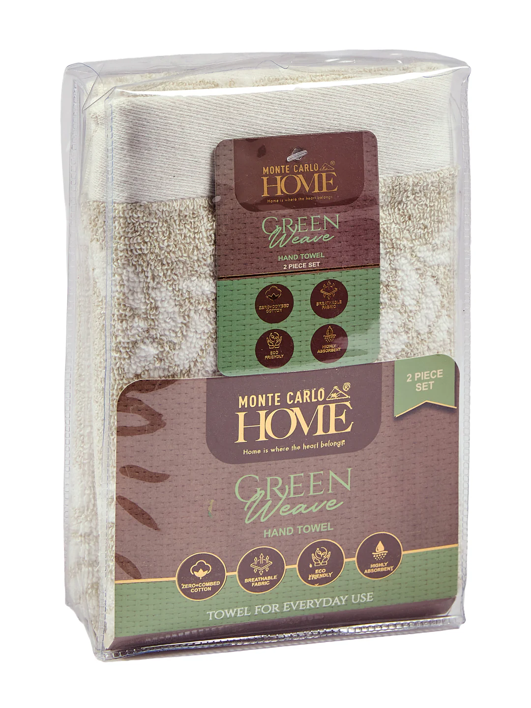 Premium Beige & White Pure Cotton Self Design 500 GSM Hand Towel 2 Pc Set (Green Weave Collection) - Image 10