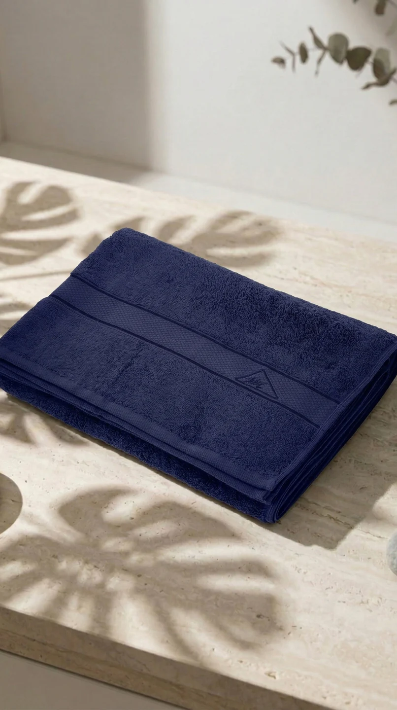 Premium Blue 100% Cotton Solid 525 GSM Bath Towel Iris 1 Pc Pvc Pack - Image 2