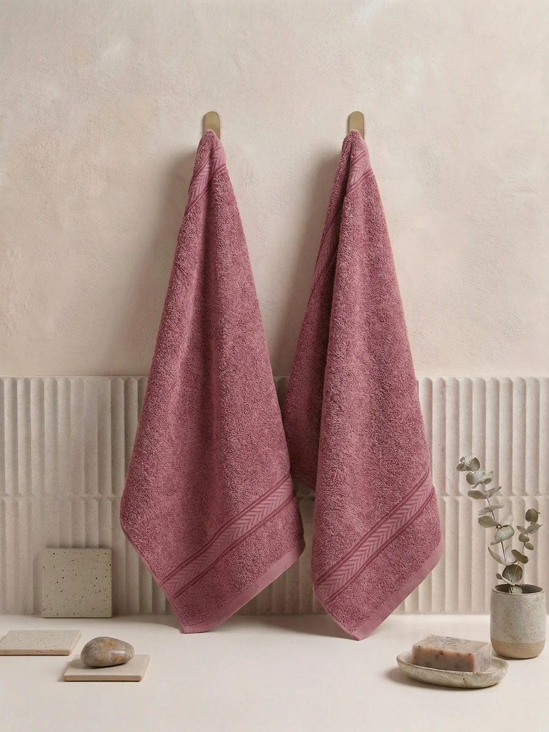 Premium Dusty Rose 100% Cotton Solid 525 GSM Hand Towel Amber 2 Pc Set Pvc Pack