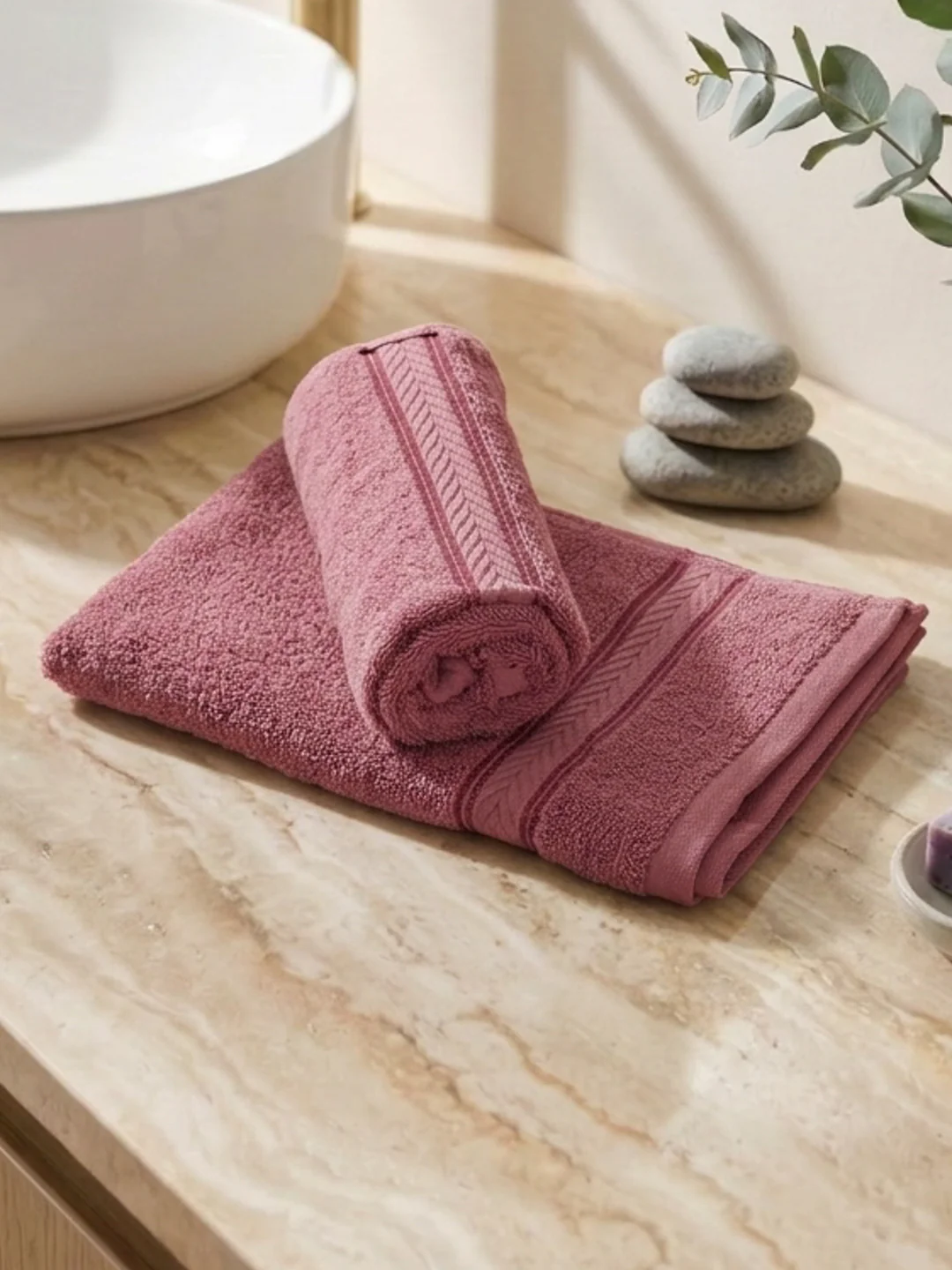 Premium Dusty Rose 100% Cotton Solid 525 GSM Hand Towel Amber 2 Pc Set Pvc Pack - Image 2