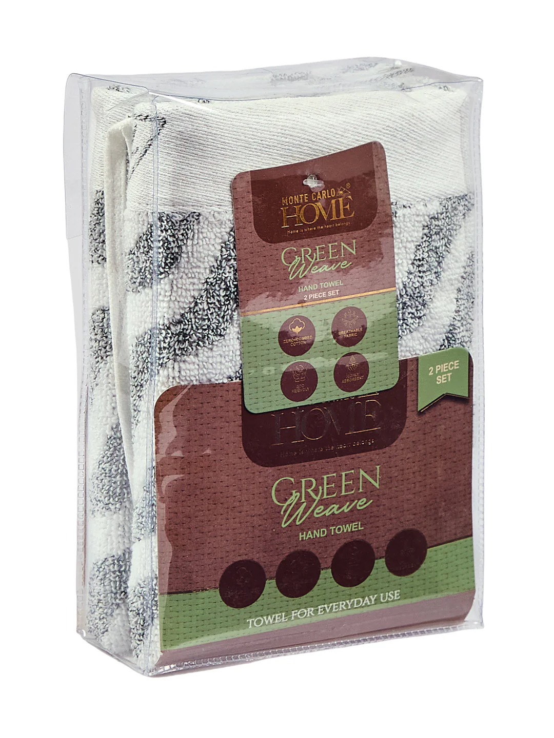 Premium Green & White Pure Cotton Self Design 500 GSM Hand Towel 2 Pc Set (Green Weave Collection) - Image 11