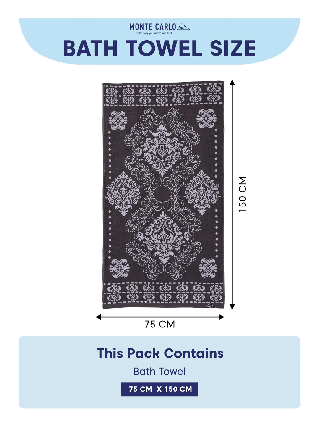 Premium Grey 100% Cotton Self Design 525 GSM Bath Towel Santorini 1 Pc Pvc Pack - Image 8