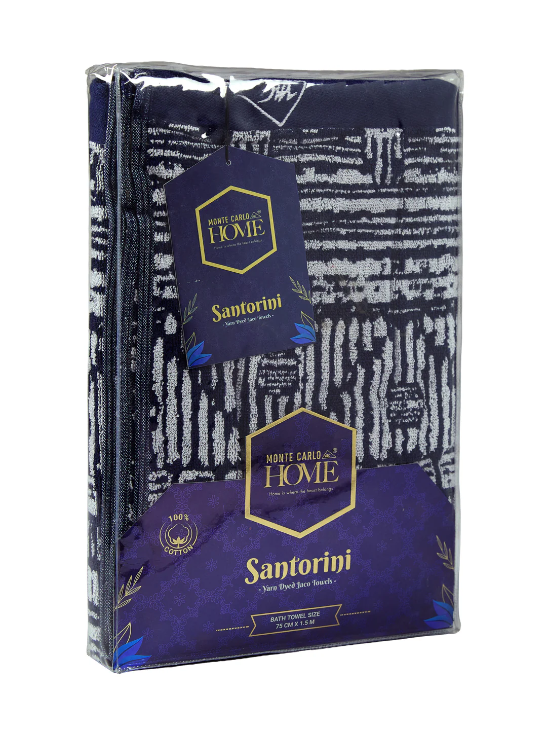 Premium Indigo Blue 100% Cotton Self Design 525 GSM Bath Towel Santorini 1 Pc Pvc Pack - Image 9