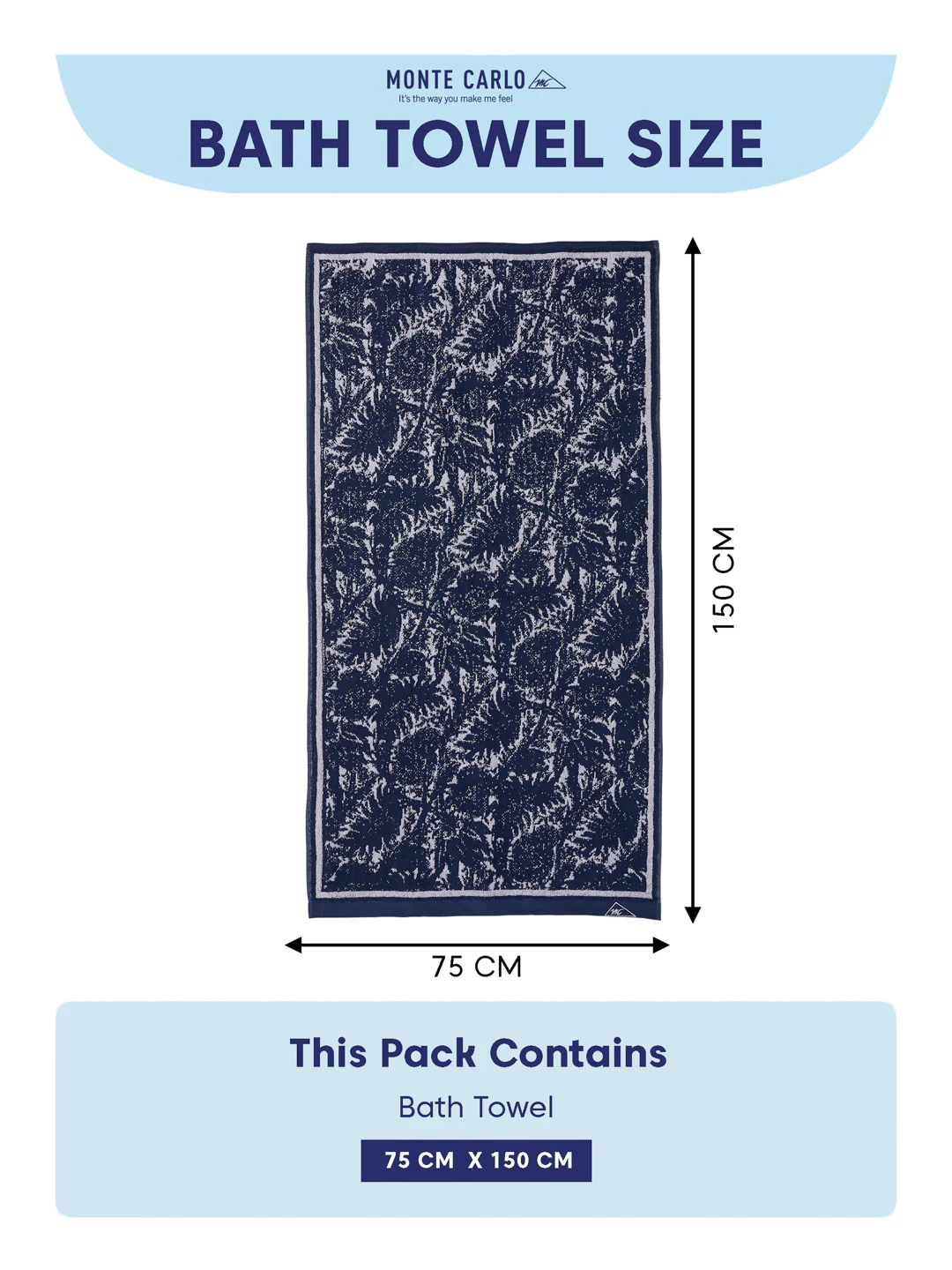 Premium Indigo Blue 100% Cotton Self Design 525 GSM Bath Towel Santorini 1 Pc Pvc Pack - Image 8