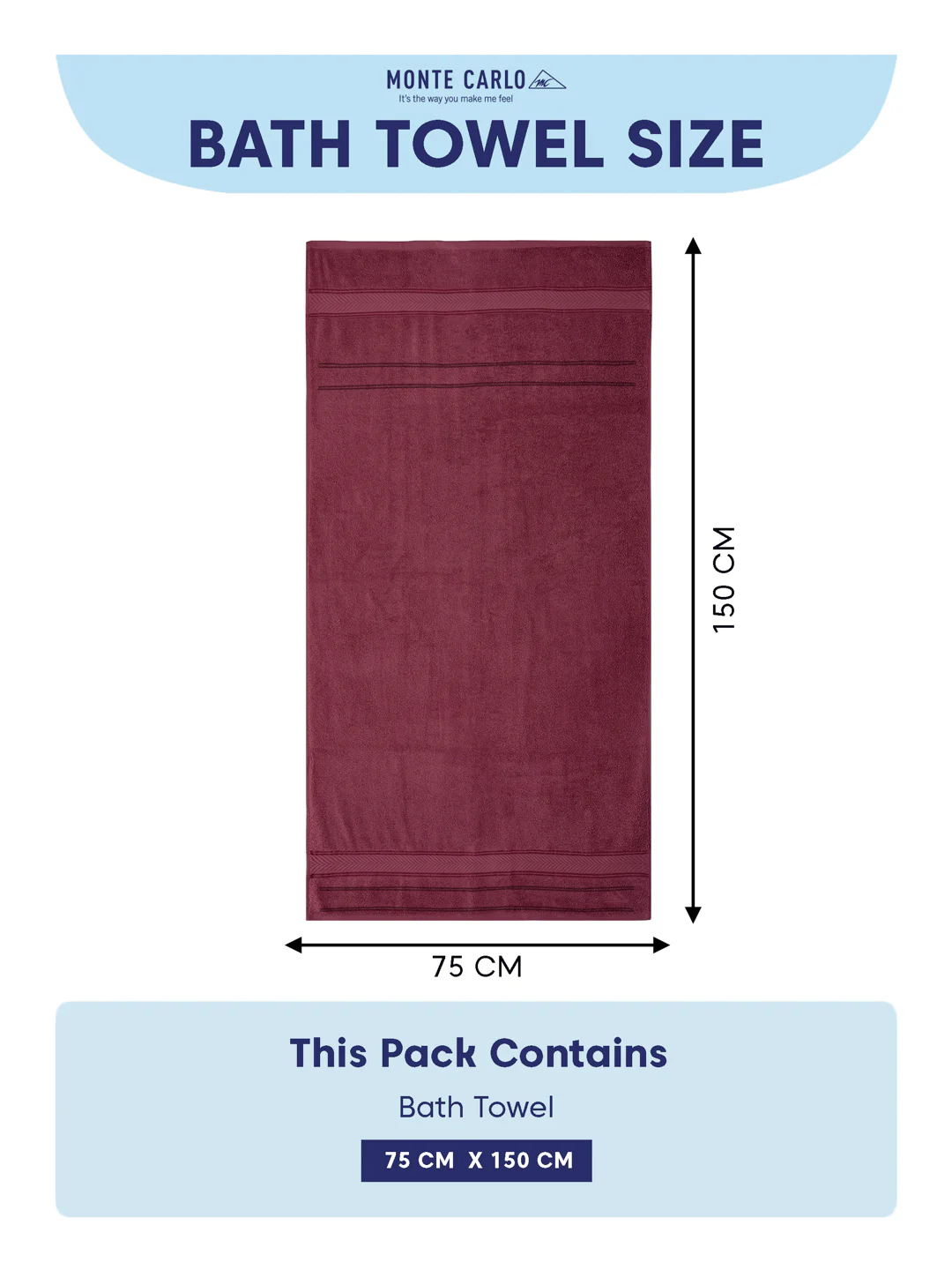 Premium Maroon 100% Cotton Solid 525 GSM Bath Towel Amber 1 Pc Pvc Pack - Image 8